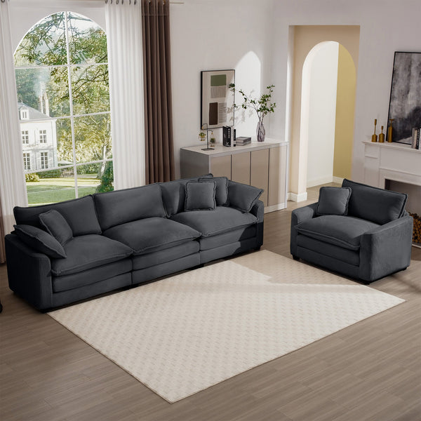 English Elm Mid-Century Modern 2-Piece Sectional Set In Grey Corduroy With Memory Foam For Ultimate Comfort W714S00836