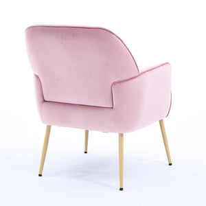English Elm Velvet Barrel Accent Chair Tufted Shell Back with Metal Legs for Living Room Pink W5722P462513
