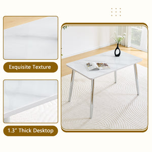 English Elm Table and Chair Set Marble Glass Top Silver Legs Four Seat Modern Dining W1151S04641