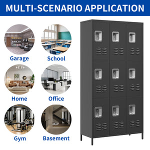 English Elm 9 72"H Metal Lockers 9-Door Steel Locking Locker Cabinet for Gym, School, Office, Home Storage, Gray T2398P282152