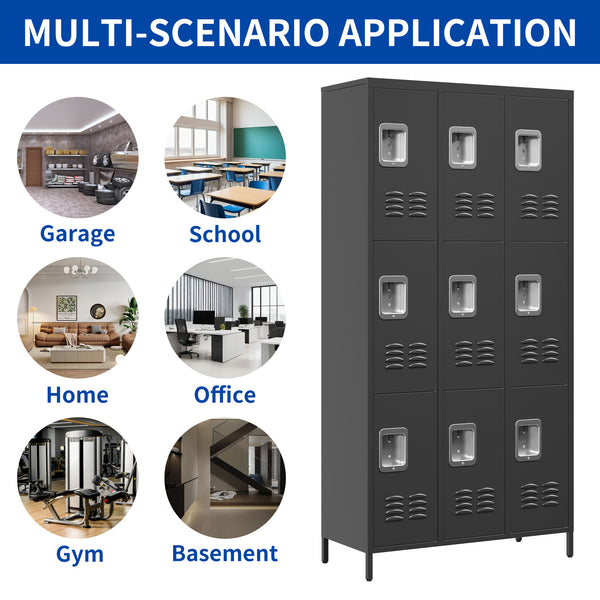 English Elm 9 72"H Metal Lockers 9-Door Steel Locking Locker Cabinet for Gym, School, Office, Home Storage, Gray T2398P282152