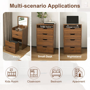 English Elm 3-in-1 Walnut Flip Top Vanity Desk with Led Mirror Stool Bedroom Dressing Table W2699P404631