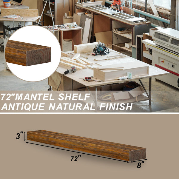English Elm Fireplace Mantel, 72" Handcrafted Floating Shelf In Dark Chocolate - Rustic Wall Display For Decor T3210P391501