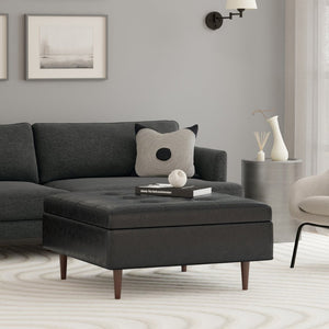 English Elm Shay Mid Century Square Coffee Table Ottoman - Stylish Storage Solution In Distressed Black Vegan Leather B136P252675-GIGA