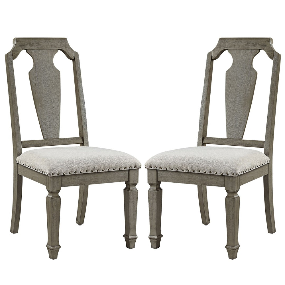 English Elm Set Of 2 Side Chairs With Elegant Beige Linen Upholstery And Weathered Oak Finish For Dining Spaces B016P314483-GIGA