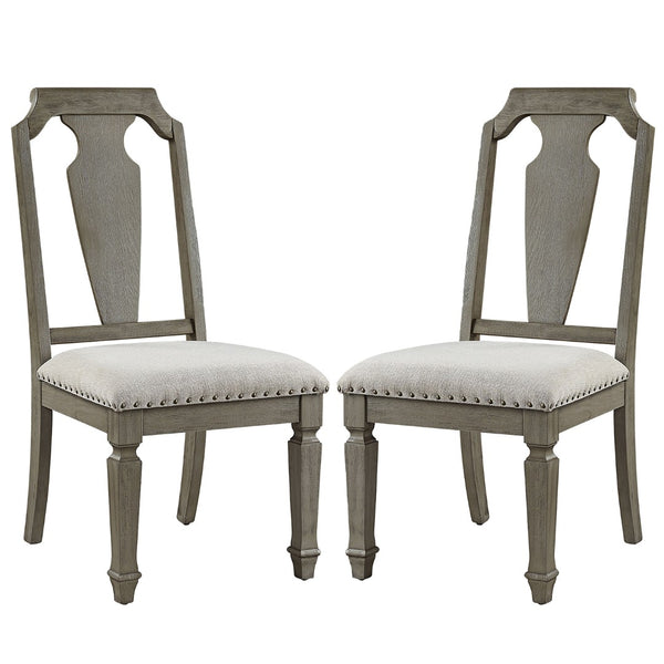 English Elm Set Of 2 Side Chairs With Elegant Beige Linen Upholstery And Weathered Oak Finish For Dining Spaces B016P314483-GIGA
