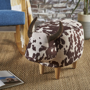 English Elm Christopher Knight Home® - Animal Cow Ottoman with Velvet Horns and Birch Legs — Whimsical Fabric Footstool for Cozy Décor Brown+White 61391.00