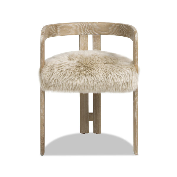 English Elm Jennifer Taylor Home - Millwick Solid Ash 21" Low Back Dining Chair with Natural Blonde New Zealand Sheepskin Fur Seat, Chic B2719P238363