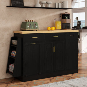 English Elm Trexm Farmhouse Kitchen Sideboard with Hidden Trash Cabinet and Built-in Spice Rack Black XW000027AAB