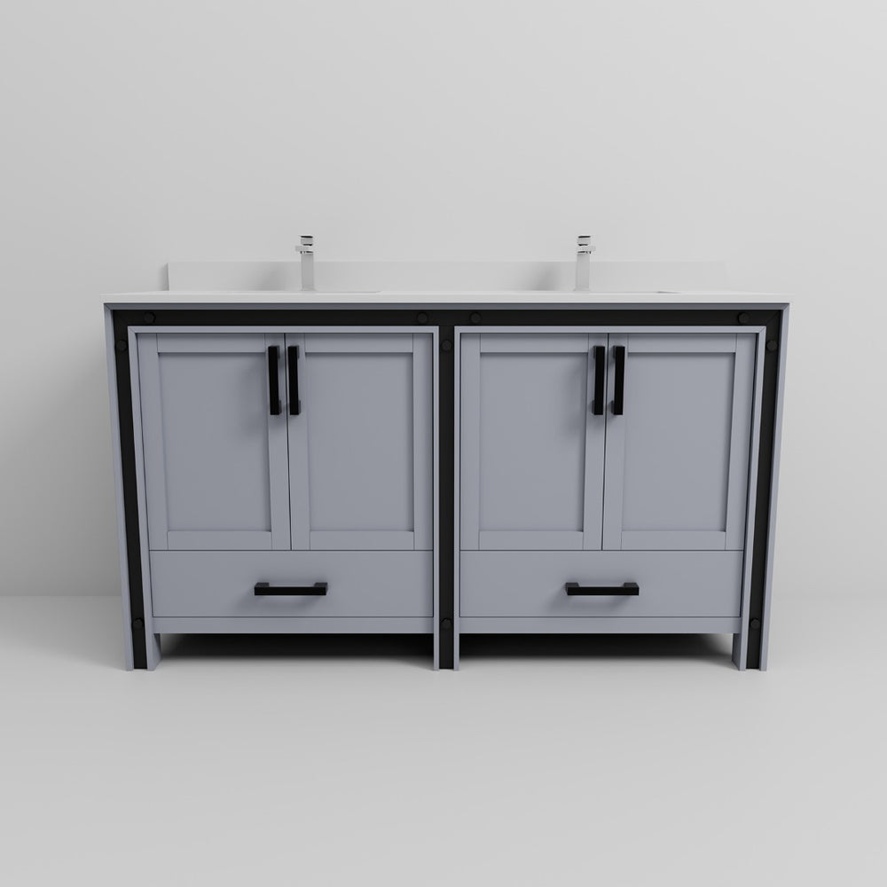 English Elm Dark Grey Double Bath Vanity With Cultured Marble Top & Chrome Faucet - Stylish Storage Solution! P1 B2731P260624-GIGA