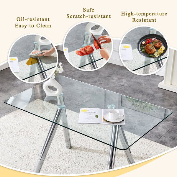 English Elm 51-inch Tempered Glass Rectangular Dining Table Electroplated Metal Base Open Plan White W3875S00004