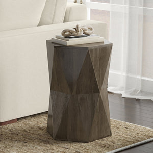 English Elm Mckinley Solid Mango Wood Hexagonal Side Table Sculptural Accent for Any Room B136P420287