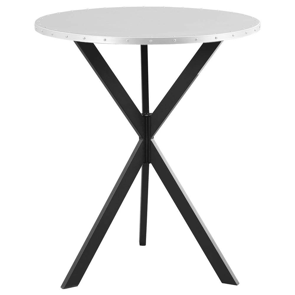English Elm Fitz Riveted Silver Galvanized Steel Bistro Bar Table with V-Style Base and Contrasting Black Accents B062P378324