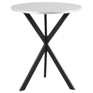 English Elm Fitz Riveted Silver Galvanized Steel Bistro Bar Table with V-Style Base and Contrasting Black Accents B062P378324