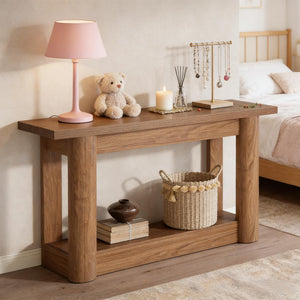 English Elm Practical Geometric Console Table with Matte Black Wood Grain Finish for Entryway or Sofa T3971P453271