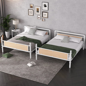 English Elm Twin Twin XL over Twin XL Metal Bunk Bed, Industrial White Detachable Design with Guard Rails, 300lb Capacity W2580P304984