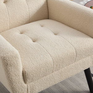 English Elm Modern Pu Leather Ergonomic Accent Chair with Padded Arms and Matte Black Legs White W676P172468