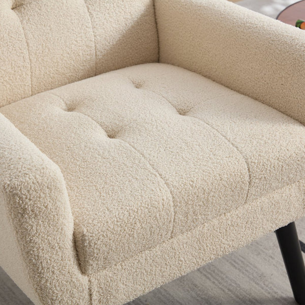 English Elm Modern Pu Leather Ergonomic Accent Chair with Padded Arms and Matte Black Legs White W676P172468