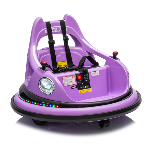 English Elm 12v Kids Ride on Bumper Car with 360 Spin Led Lights Bluetooth and Parental Remote Purple W1578P198507