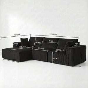 English Elm Modular Cloud Sectional with Deep Lounge Seat Corduroy Upholstered L-shape Living Room Sofa W1919S00006