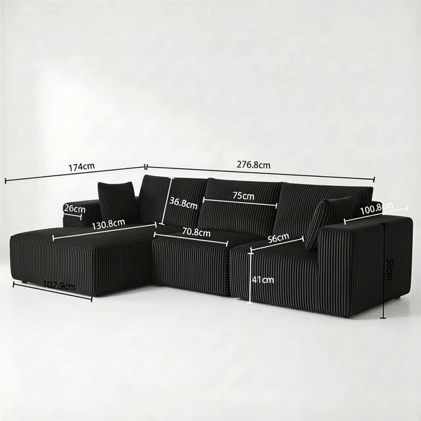 English Elm Modular Cloud Sectional with Deep Lounge Seat Corduroy Upholstered L-shape Living Room Sofa W1919S00006