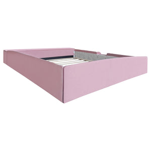 English Elm King Velvet Kids Platform Bed with Padded Guardrails Staircase and Storage Ottoman Pink+White SF000204AAH