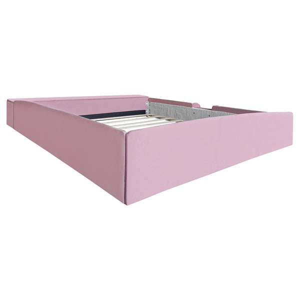 English Elm King Velvet Kids Platform Bed with Padded Guardrails Staircase and Storage Ottoman Pink+White SF000204AAH