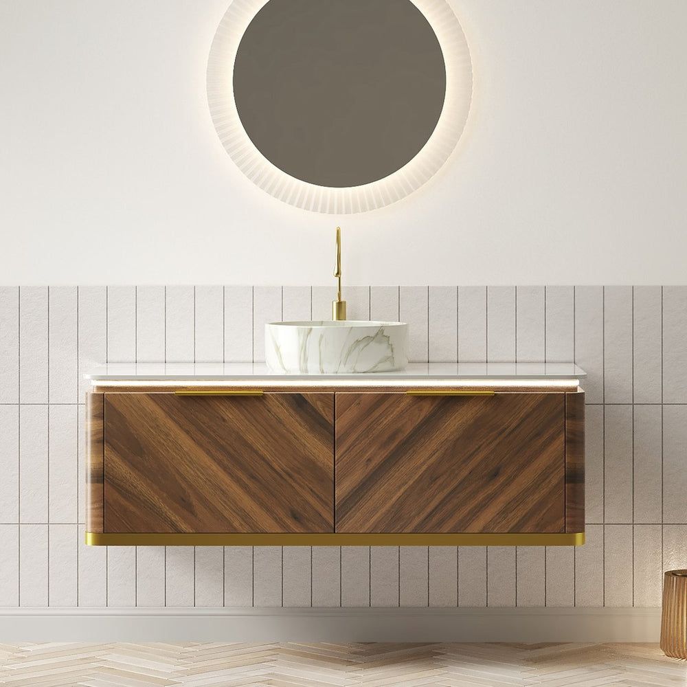English Elm Dipa 48" Floating Bathroom Vanity With Stone Countertop, Vessel Sink & Led Light, Dark Walnut Finish W2615S00485
