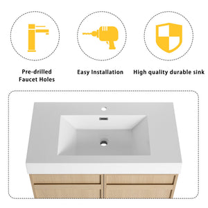 English Elm 36" Freestanding Bathroom Vanity with White Resin Sink, Soft-Close Doors, Adjustable Shelf, Modern Durable Finish W999P239161