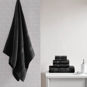 JLA Home Madison Park Essentials - Super Super Soft Cotton Quick Dry Bath Towel Set 6-Piece — Antimicrobial, OEKO-TEX Certified Luxury Black MPE73-1024