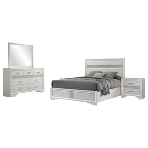 English Elm Annie Glam Queen Bedroom Set with Glitter Accents Upholstered Headboard White Finish B062S01602