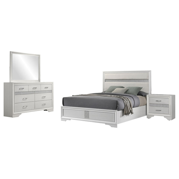 English Elm Annie Glam Queen Bedroom Set with Glitter Accents Upholstered Headboard White Finish B062S01602
