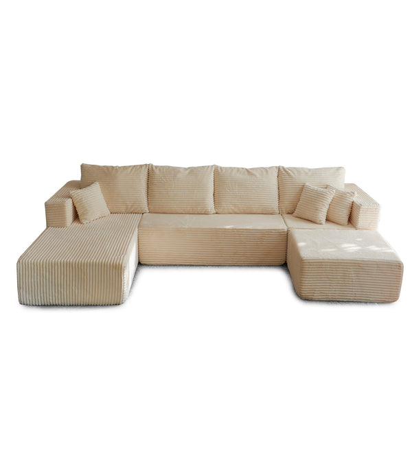 English Elm 133.86" Modular Cloud Sectional Corded Fabric U Shaped Sofa with Ottoman No Assembly W668S00010