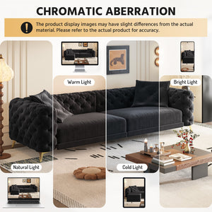 English Elm 97.6" Oversized Velvet Chesterfield Sleeper Sofa Floral Tufted Roll Arm Living Room Couch Black W1885S00410