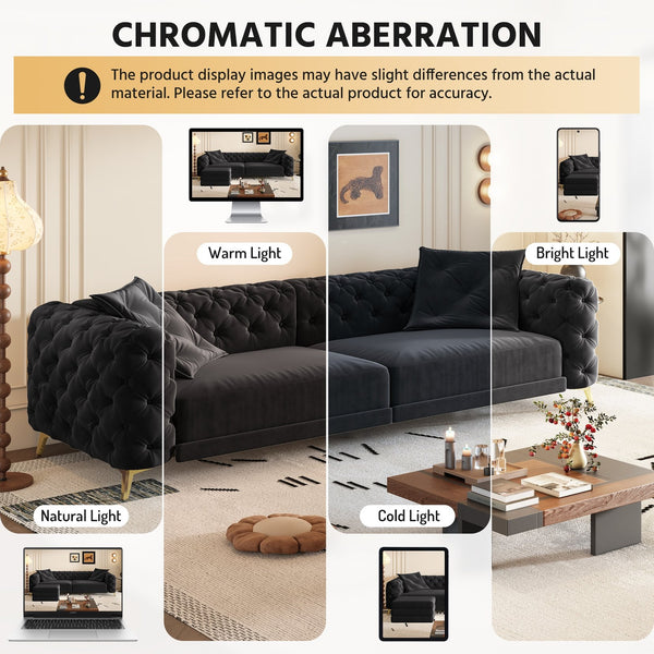 English Elm 97.6" Oversized Velvet Chesterfield Sleeper Sofa Floral Tufted Roll Arm Living Room Couch Black W1885S00410
