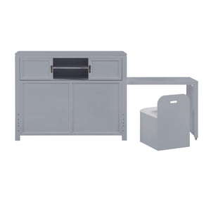 English Elm Gray Full Platform Bed with Bookcase Headboard Fold Out Desk Drawers and Footboard Bench Gray B011S02325