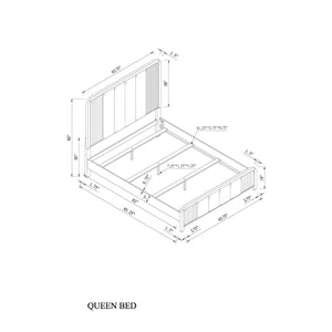 English Elm Beverly Solid Wood Bed with Fluted Detailing and Plush Upholstered Headboard, Low Profile Design Black and White Queen B201S00421