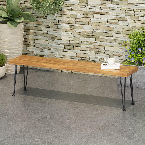 English Elm Christopher Knight Home® - ZION Acacia Wood & Metal Rectangular Bench 66" Rustic Faux Live Edge Top with Hairpin Legs, Industrial Comfort 69418.00