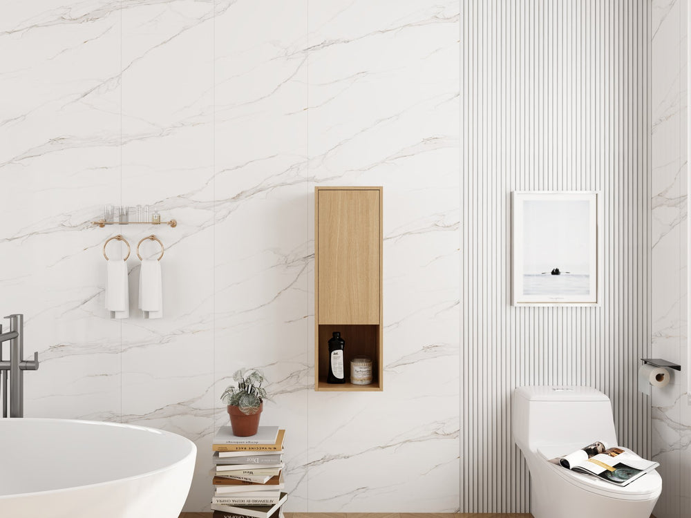 English Elm 12 Inch Oak Wall Mounted Bathroom Cabinet Soft Close Door Engineered Wood Storage W1972P457938