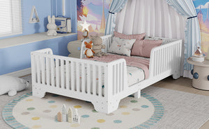 English Elm Twin Montessori Floor Bed with Safety Rails Hinged Door and Plywood Slats for Kids White W2593P381112