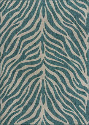 Unique Loom Outdoor Safari Tsavo Machine Made Animal Print Rug Teal, Ivory/Gray 10' 0" x 14' 1"