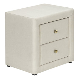 English Elm Nightstand, Upholstered Beige Linen-Look Storage Table With Drawers For Bedroom & Living Room Use B2710P219504
