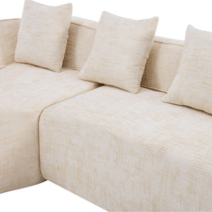 English Elm Beige Chenille L-shaped Sectional Sofa with Chaise Deep Seating and Curved Armrests Beige W3612S00017
