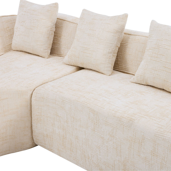 English Elm Beige Chenille L-shaped Sectional Sofa with Chaise Deep Seating and Curved Armrests Beige W3612S00017