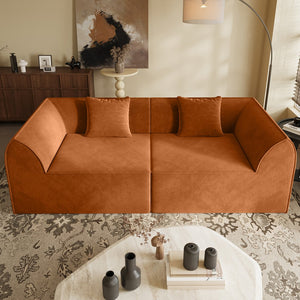 English Elm Compressed Memory Foam Sofa 2-Seater Lounger Daybed with Rectangular Pillow, Space-Saving Expandable Comfort Orange W3670S00005