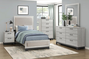 English Elm Contemporary Plush Upholstered Two-Tone Platform Twin Bed with Padded Headboard and Footboard, Sturdy Modern Frame Gray,White Oak 45.5 L x 31 W x 7 H B011S01822