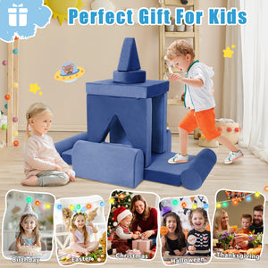 English Elm 11pcs Modular Foam Play Couch Set for Kids Velour Washable Toddler Playroom Builder Dark Blue T5880P493426