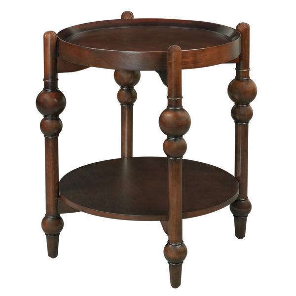 English Elm Classic Solid Wood Round End Table with Turned Legs and Open Storage Shelf Below W3137P446143