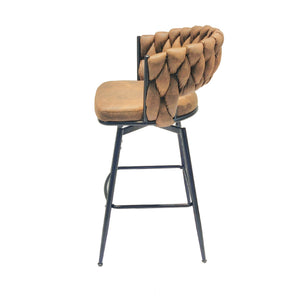 English Elm 28" Woven Leather Swivel Barstools with Arms Padded Back Industrial Kitchen Set of 2 W3732P418929