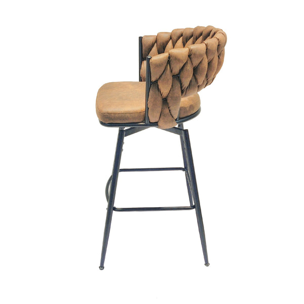 English Elm 28" Woven Leather Swivel Barstools with Arms Padded Back Industrial Kitchen Set of 2 W3732P418929
